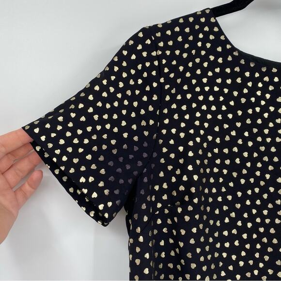 J. Crew Women's Black Short Sleeve Shift Dress With Gold Metallic Hearts Size 0 - Picture 4 of 8